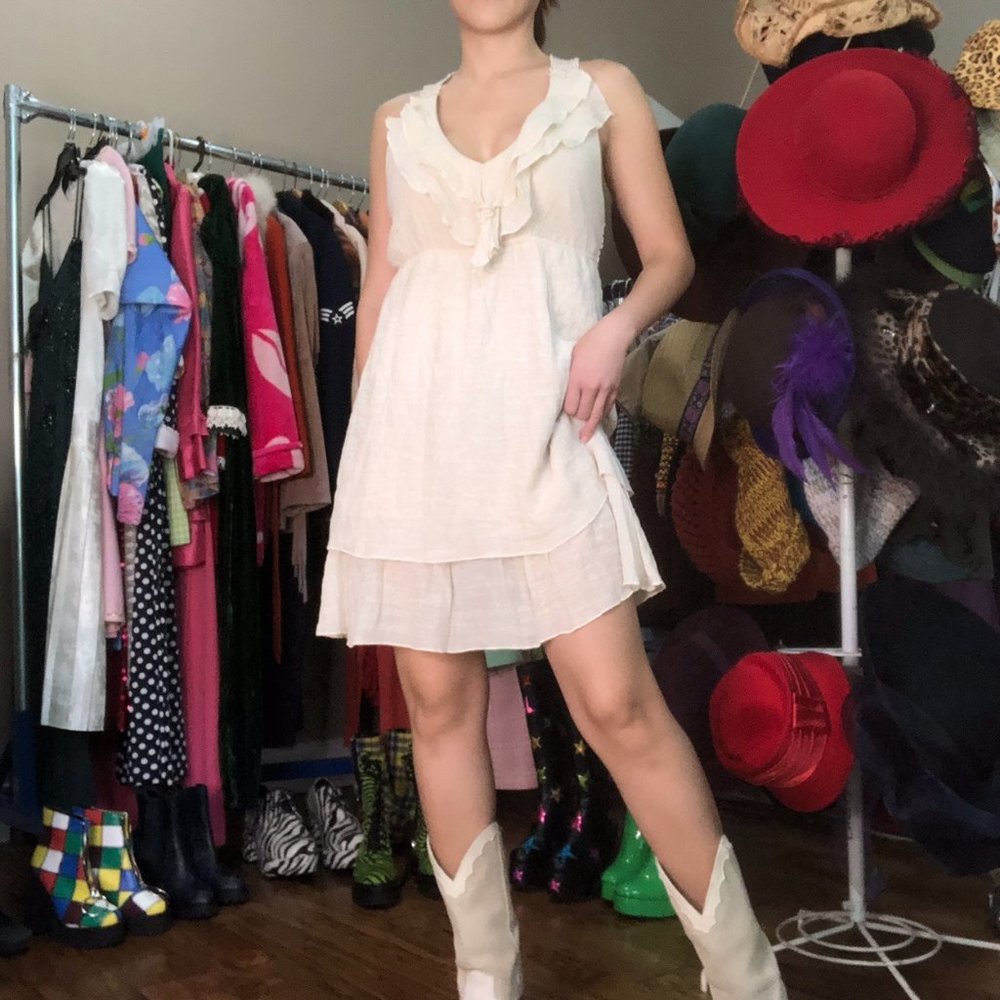 RUFFLED CHEST TIERED MINI DRESS